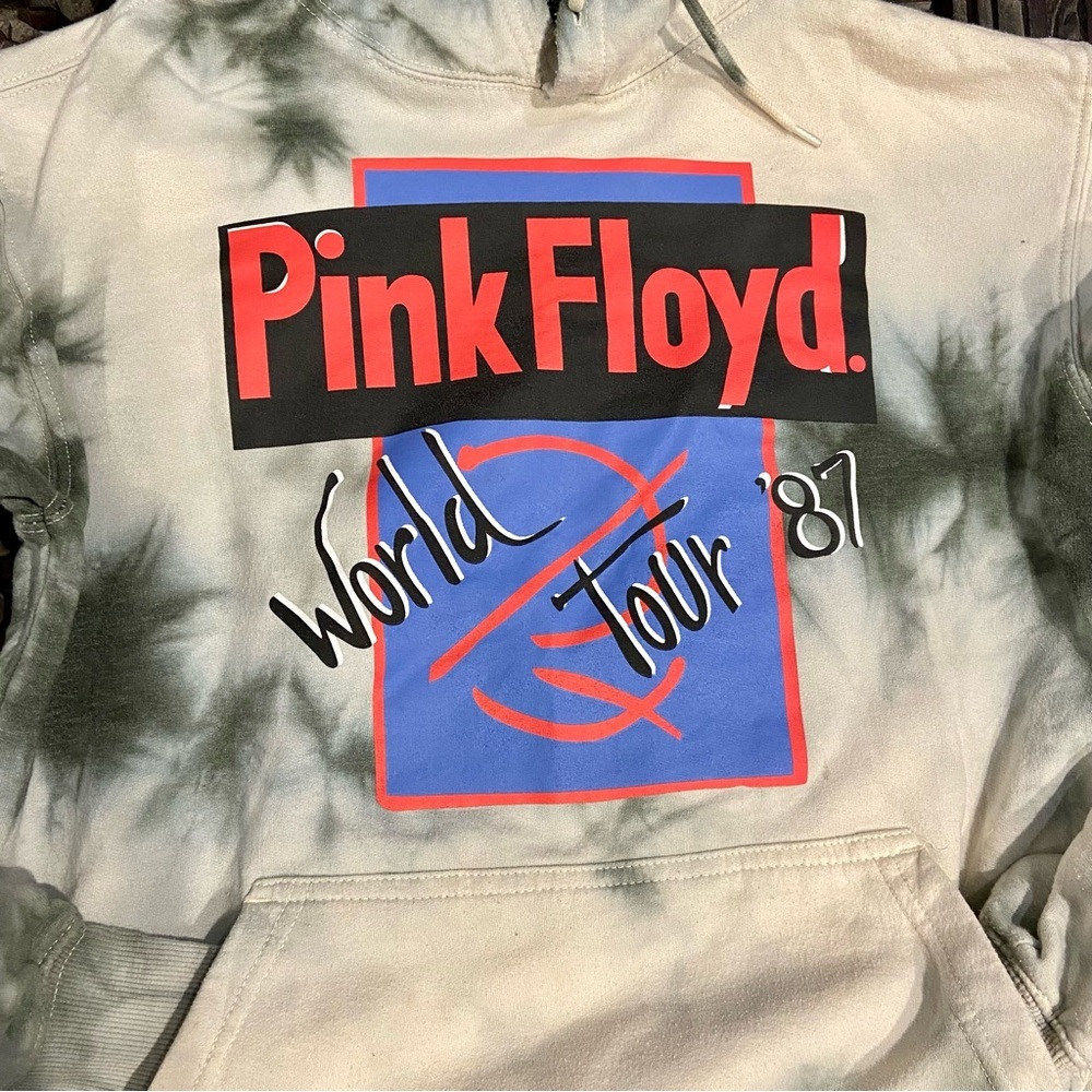 Pink Floyd World Tour 87 TieDye Graphic Hoodie Ribbed Cuffs Kangaroo Pockets - Picture 4 of 9